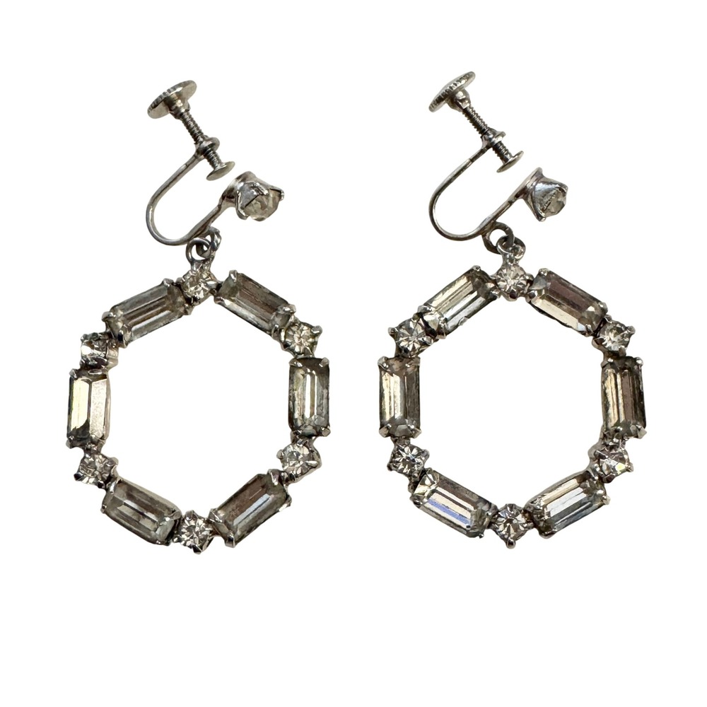Vintage Doorknocker Rhinestone Statement‎ Earrings Dangling Drop Art Deco Glam - Picture 7 of 11